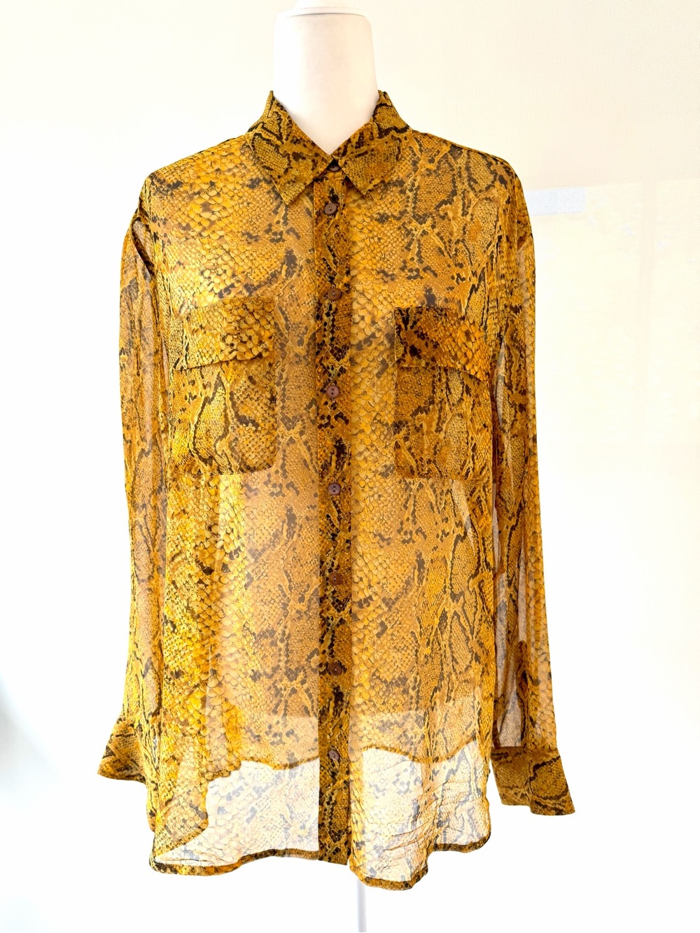 Equipment Golden Yellow Snake Print Silk Blouse with Pockets